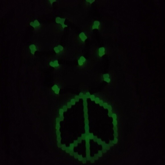 Glow in the Dark Peace Sign Pony Bead [Kandi] Necklace - Picture 4 of 4